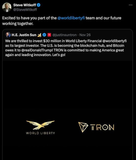 world liberty financial宣布:正式聘请孙宇晨担任wlfi顾问