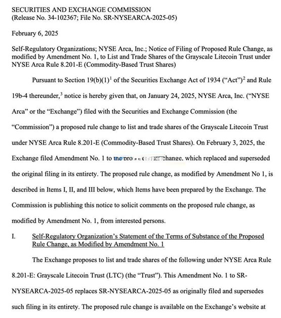 sec就灰度莱特币etf正式公开征求意见！与sol现货etf申请同步进行
