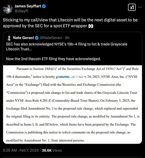 sec就灰度莱特币etf正式公开征求意见！与sol现货etf申请同步进行