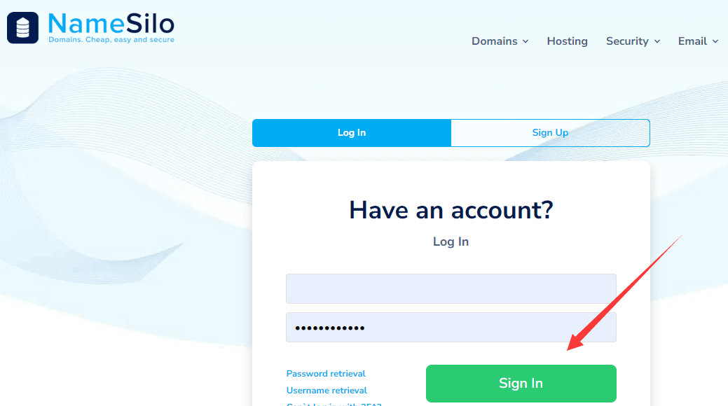 登陆namesilo账号