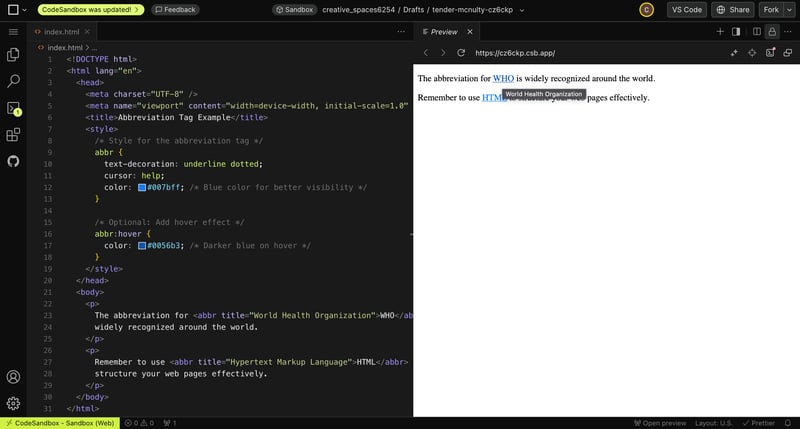 html abbr 标签示例