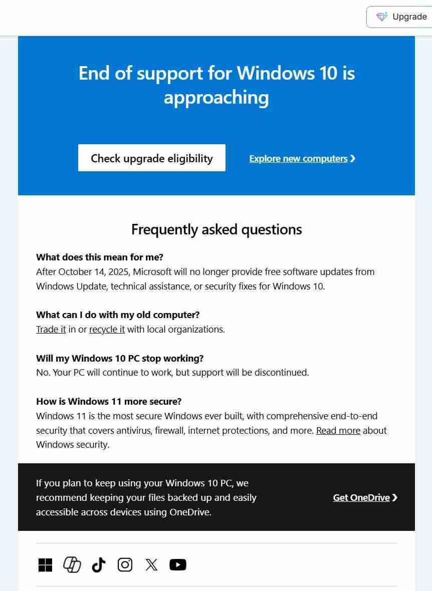 微软再发警示:“windows 10 支持即将结束”