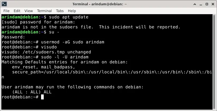 在 debian 中将用户添加到 sudoers 组的 2 种方法