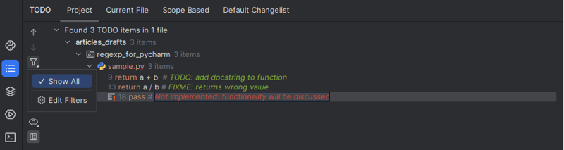 pycharm 中用于突出显示注释的正则表达式
