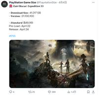 《光与影：33号远征队》公布PS5版容量大小 约41G
