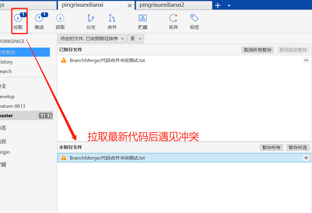 全网最全面的sourcetree使用教程详解（连接远程仓库，克隆，拉取，提交，推送，新建/切换/合并分支，冲突解决，提交pr）_推送_26