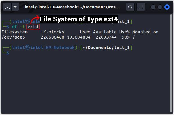 使用 df 命令的 ext4 类型分区的磁盘使用