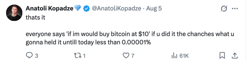 交易员指出：数年前买入比特币（btc）如今也难致富