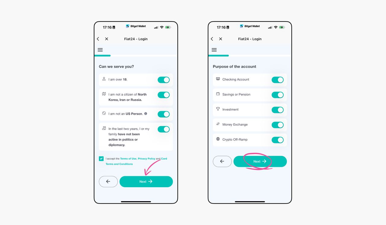 bitget钱包fiat24联名卡开卡操作步骤教程