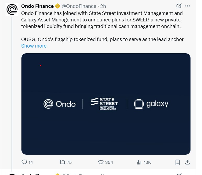 代币化现金基金24/7启动