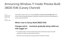 Win11 Canary预览版28020.1546发布:附KB5074176修复bug