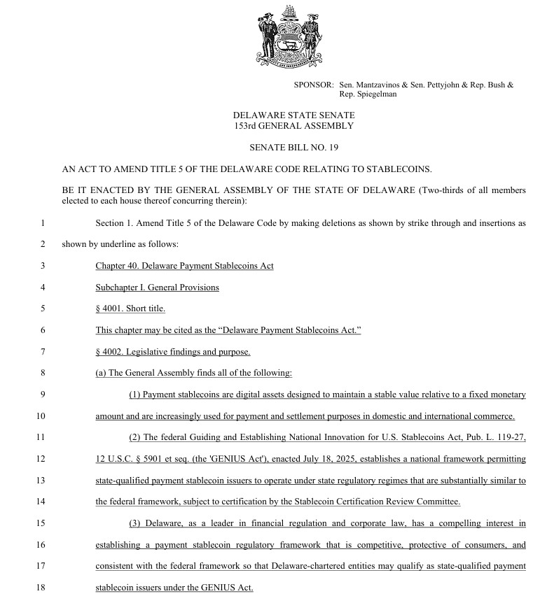 特拉华州拟制稳定币许可框架