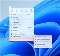 支持8项动作开关! Win11新版右键菜单定制选项Customize menu体验