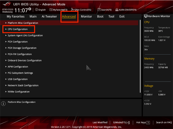 华硕(ASUS)主板开启vt教程